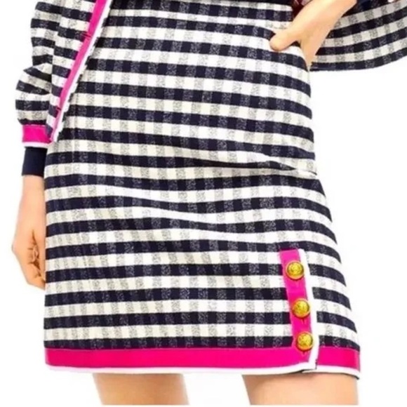J. Crew Navy Blue and White Checkered Mini Skirt with Pink Trim - Picture 2 of 11